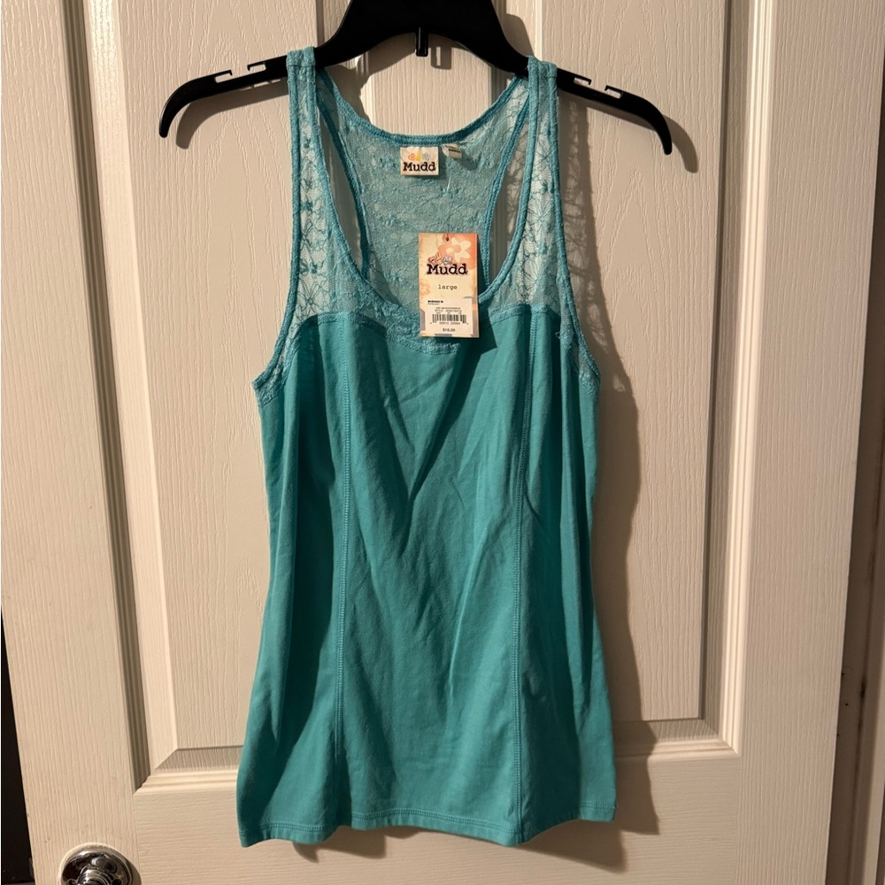 NWT Mudd Women's Aqua Lace Tank Top